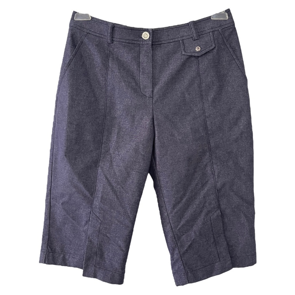 St John Sport Marie Gray Chambray Cargo Golf Bermuda Short Womens 6 Pleated High